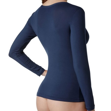 Maglia donna Tramonte manica lunga in micromodal elasticizzato con profilo in pizzo