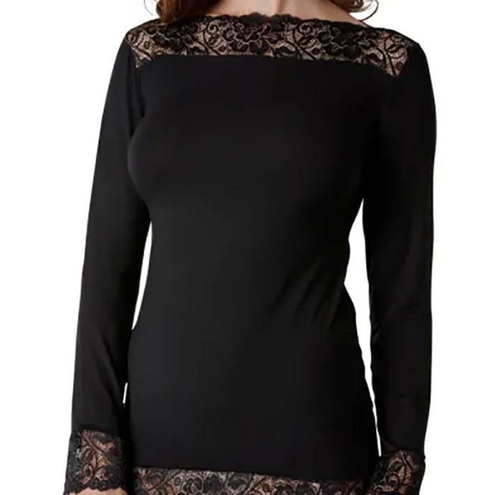 Maglia donna Tramonte in micromodal manica lungo con collo barchetta in pizzo