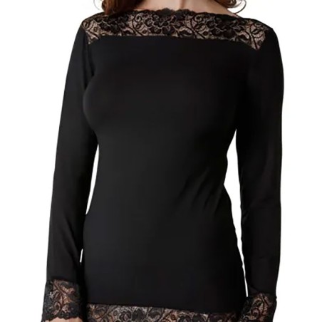Maglia donna Tramonte in micromodal manica lungo con collo barchetta in pizzo