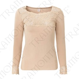 Maglia donna Tramonte manica lunga in micromodal con carrè e polsi in pizzo 2