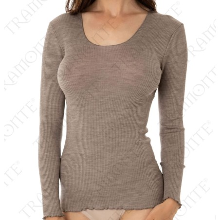 Maglia donna Tramonte manica lunga con scollo ampio in pura lana a costina