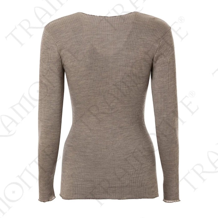Maglia donna Tramonte manica lunga con scollo ampio in pura lana a costina