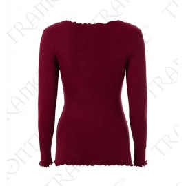 Maglia donna Tramonte manica lunga con scollo pizzo in pura lana a costina 2