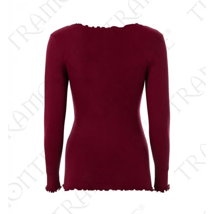 Maglia donna Tramonte manica lunga con scollo pizzo in pura lana a costina