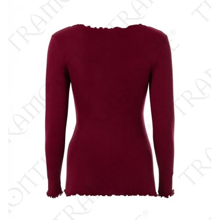 Maglia donna Tramonte manica lunga con scollo pizzo in pura lana a costina