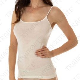 Canottiera donna Tramonte a spalla stretta in calda lana e seta con profilo in raso