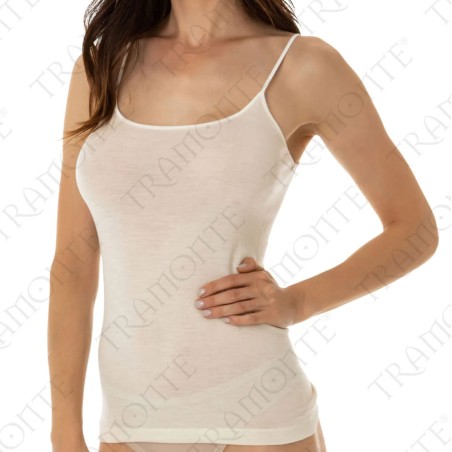 Canottiera donna Tramonte a spalla stretta in calda lana e seta con profilo in raso