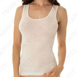 Canottiera donna Tramonte spalla larga in caldo lana seta con profilo in raso