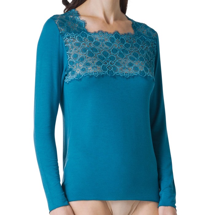 Maglia donna Tramonte manica lunga in modal e caldo Cashmere con inserto in pizzo