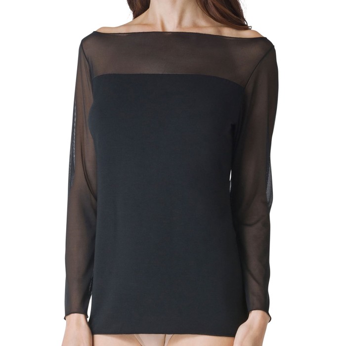 T-shirt maglia donna Tramonte manica lunga in micromodal e tulle