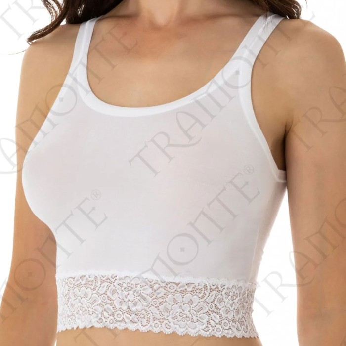 Canottiera donna Tramonte corta a spalla stretta in micromodal con inserto in pizzo