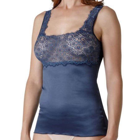 Canottiera Top donna Tramonte spalla larga in raso elasticizzato con inserto pizzo