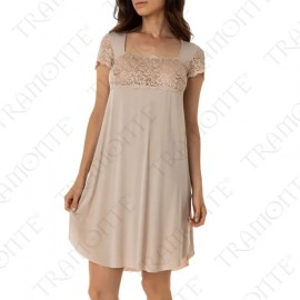 Vestito camiciola donna Tramonte manica corta in morbida viscosa con inserti pizzo