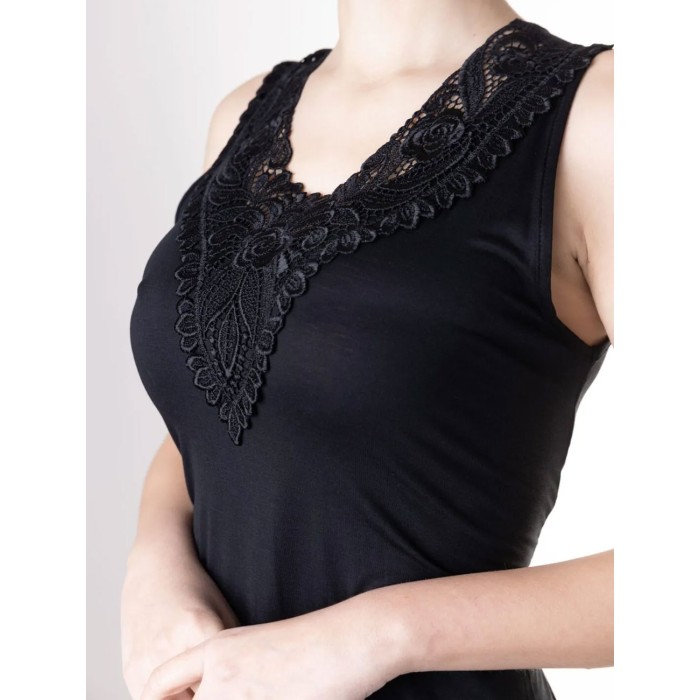 Vestito camiciola donna Tramonte spalla larga in viscosa con inserto in pizzo