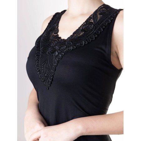 Vestito camiciola donna Tramonte spalla larga in viscosa con inserto in pizzo