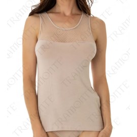 Canottiera donna Tramonte spalla larga in viscosa con inserto in tulle pois