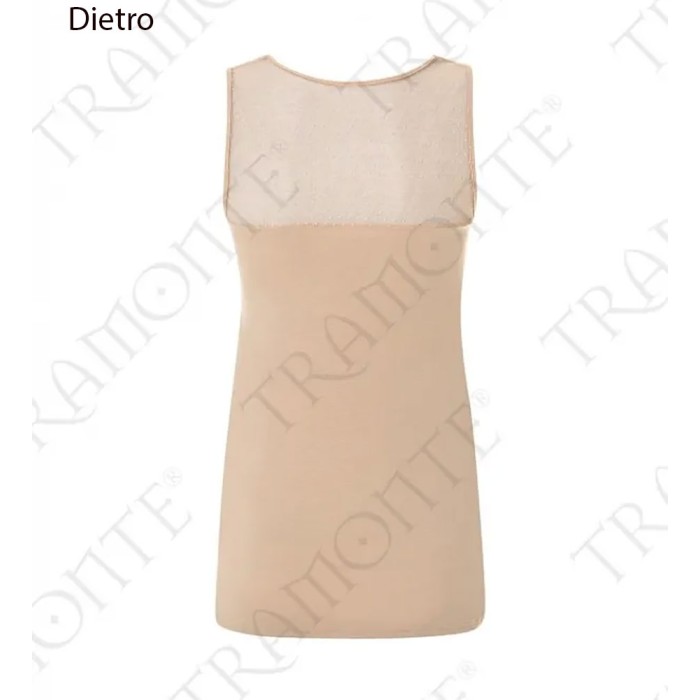 Canottiera donna Tramonte spalla larga in viscosa con inserto in tulle pois