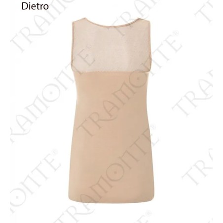 Canottiera donna Tramonte spalla larga in viscosa con inserto in tulle pois