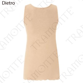 Canottiera top donna Tramonte spalla larga in morbida viscosa e tulle a pois 2