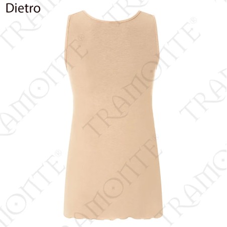 Canottiera top donna Tramonte spalla larga in morbida viscosa e tulle a pois