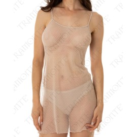 Abitino donna Tramonte spalla stretta in sexy tulle Pois elasticizzato trasparente