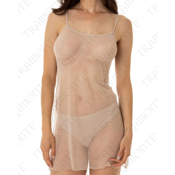 Abitino donna Tramonte spalla stretta in sexy tulle Pois elasticizzato trasparente