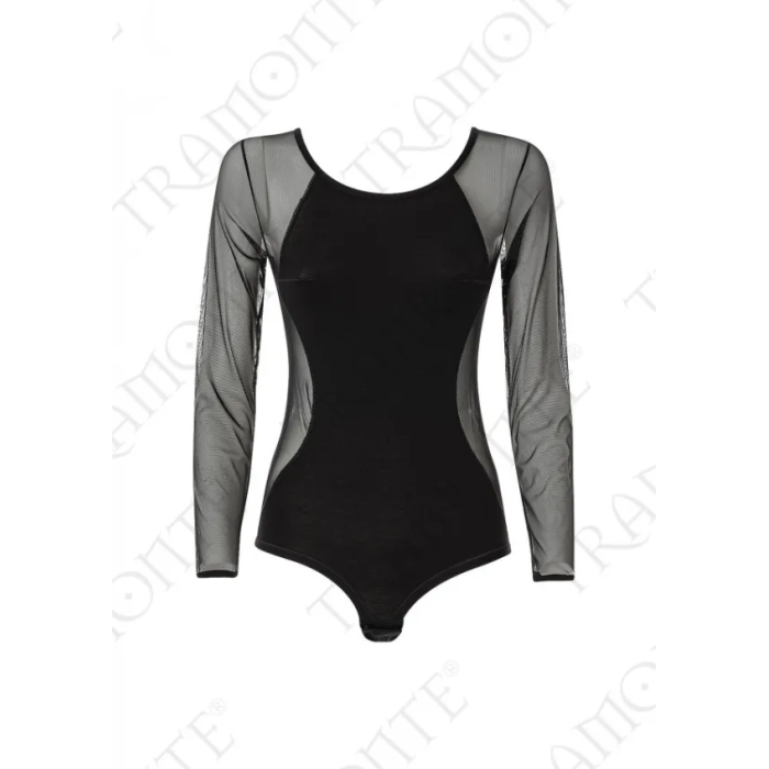 Body donna Tramonte sottogiacca manica lunga in micromodal con inserti di tulle