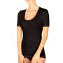 Maglia donna Egi a manica corta con scollo ampio in lana e seta con profili in raso