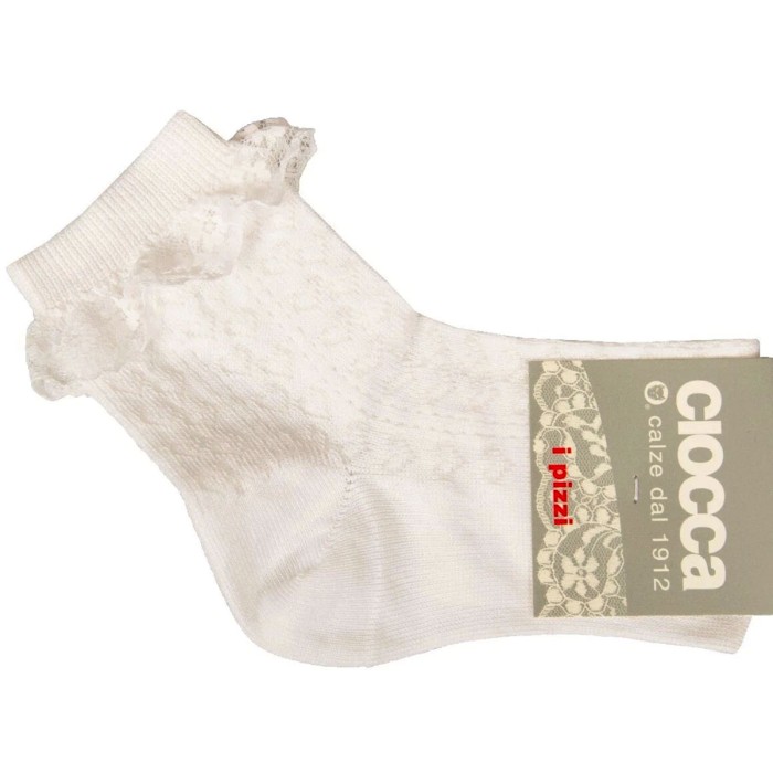 6 Paia di calze Ciocca Bambina basse in cotone traforato con riccioli in pizzo