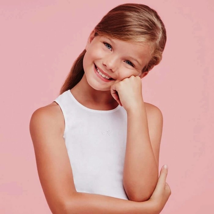 3 Canottiere bambina Ellepi a spalla larga in puro cotone con Strass applicati