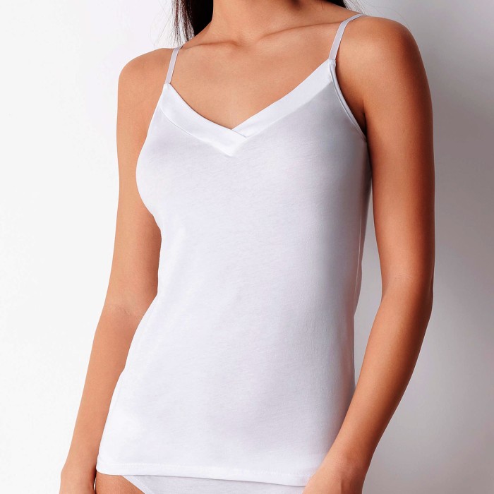 Canottiera donna Cotonella in cotone elasticizzato con spallina stretta regolabile