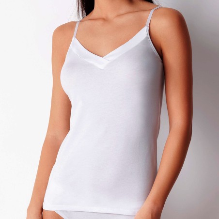 Canottiera donna Cotonella in cotone elasticizzato con spallina stretta regolabile