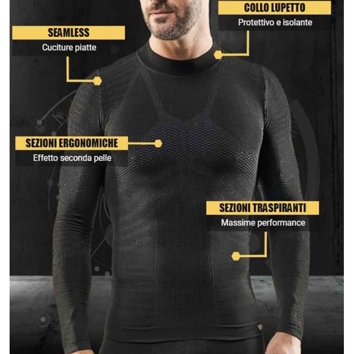 Maglia uomo WRK termica manica lunga a lupetto in dryarn ideale per lo sport