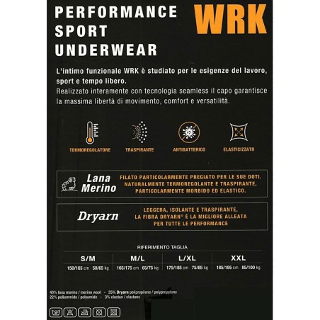 Maglia Termica unisex WRK tecnica manica lunga girocollo in lana merino per sport