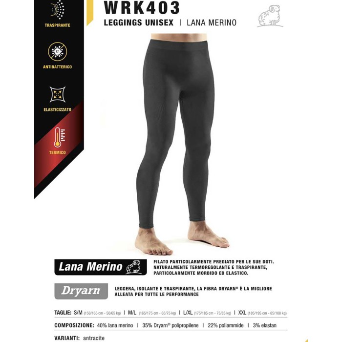 Leggings termico unisex WRK in tessuto tecnico dryarn lana merino sportivo