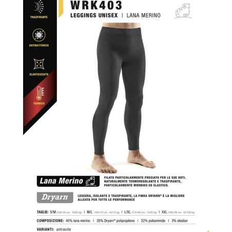 Leggings termico unisex WRK in tessuto tecnico dryarn lana merino sportivo