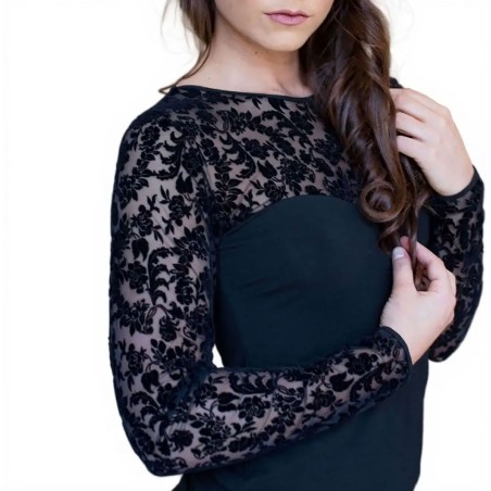 Maglia donna Tramonte manica lunga in micromodal con maniche e collo in tulle