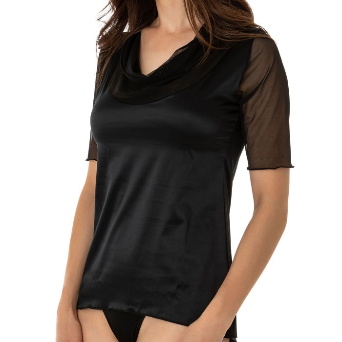 Maglia donna Tramonte manica lunga lupetto in micromodal con maniche e collo in tulle