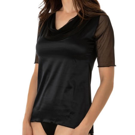 Maglia donna Tramonte manica lunga lupetto in micromodal con maniche e collo in tulle