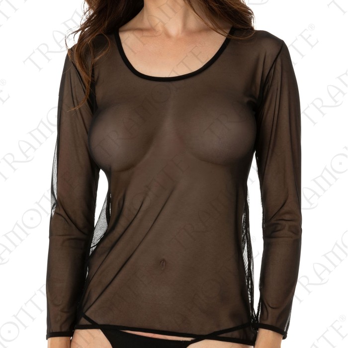 Maglia donna Tramonte manica lunga a girocollo tutta in sexy tulle trasparente