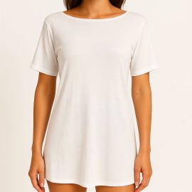 T-shirt donna Tramonte manica corta con collo barchetta in Bamboo elasticizzato liscio