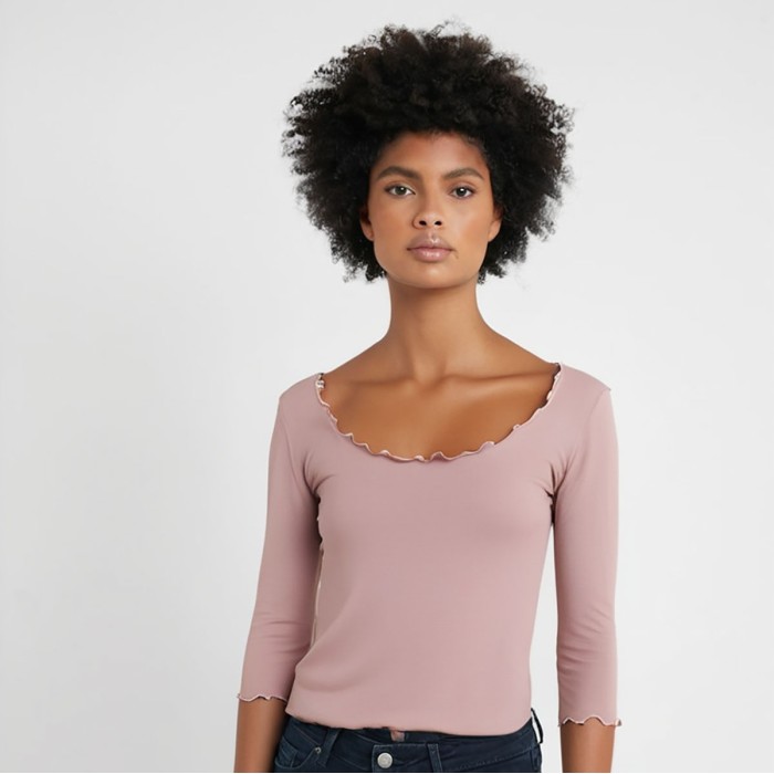 Maglia donna Tramonte manica 3/4 in cotone modal e seta con bordi smerlati