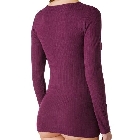 Maglia donna Tramonte manica lunga a girocollo in Modal e Cashmere a costa larga