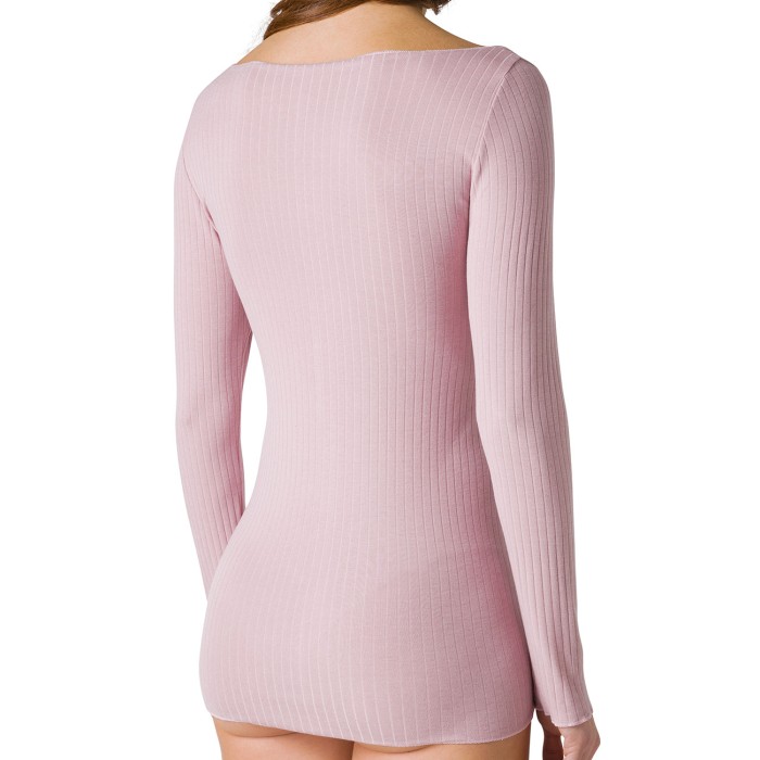 Maglia donna Tramonte manica lunga scollo barchetta in Modal e Cashmere a costa larga