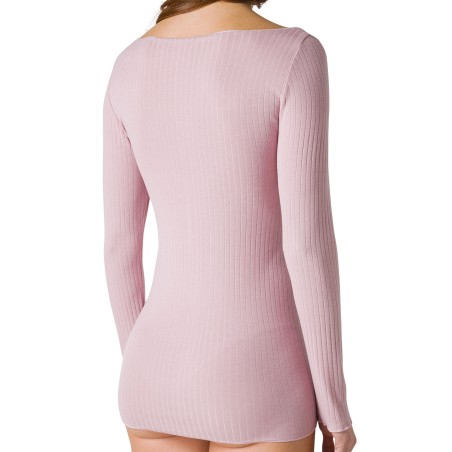 Maglia donna Tramonte manica lunga scollo barchetta in Modal e Cashmere a costa larga