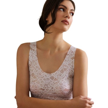 Top canottiera donna Jadea spalla larga tutta pizzo taglio laser con cuciture invisibili