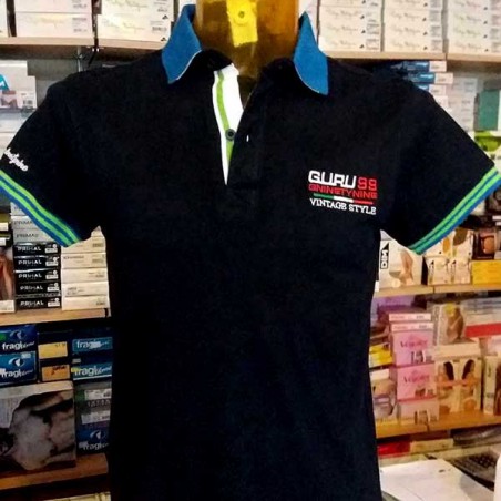 Polo uomo Guru con logo frontale e sula manica, collo con stampa