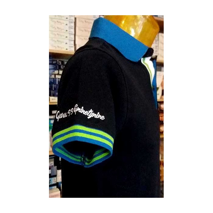 Polo uomo Guru con logo frontale e sula manica, collo con stampa