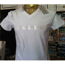 T-shirt uomo Angel Devil manica corta con scollo a V e logo con stampa e borchiette