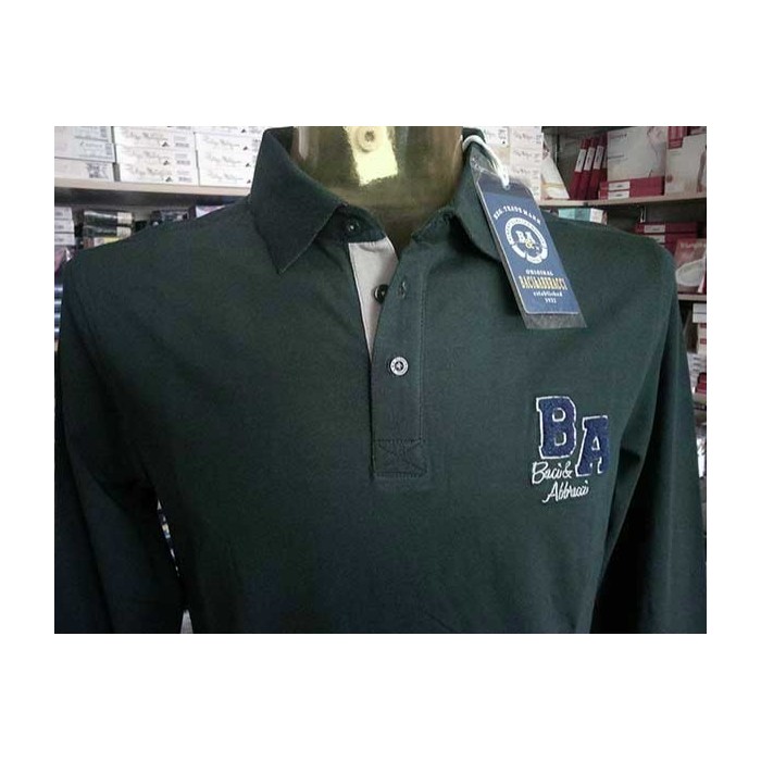 Polo uomo Baci & Abbracci manica lunga con logo e stampa collo